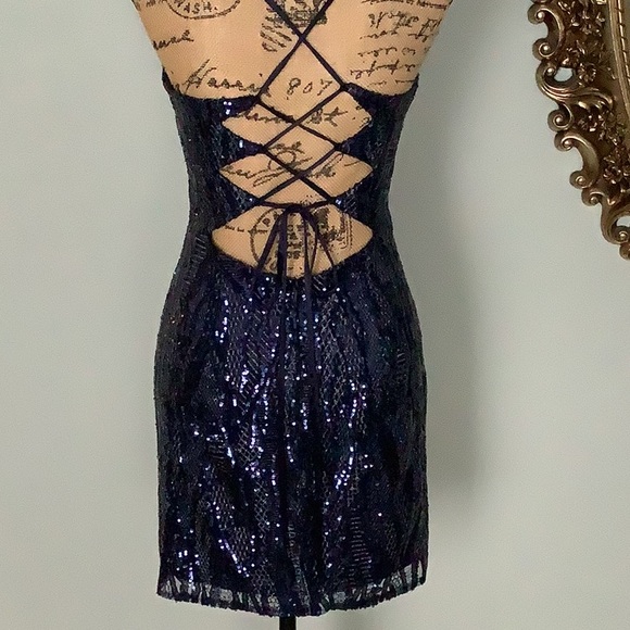 SPLASH Navy Blue Sequins Prom Formal Dress Size 8 - Picture 6 of 11